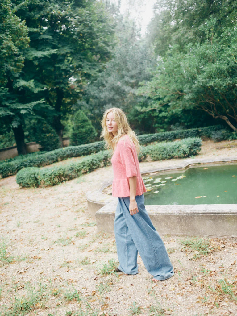 MOS MOSH THORA SS O-NECK FRILL KNIT