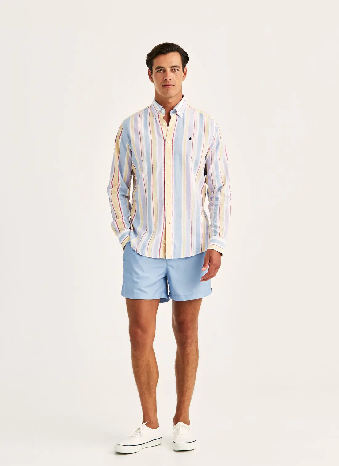 MORRIS HAPPY LINEN STRIPE SHIRT