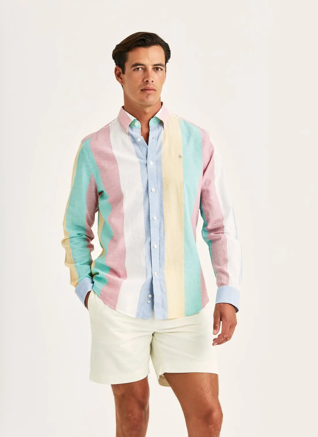 MORRIS HAPPY LINEN STRIPE SHIRT
