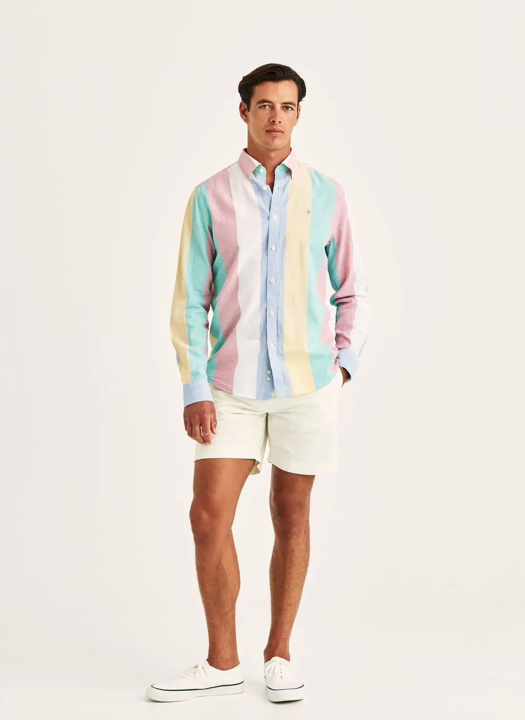 MORRIS HAPPY LINEN STRIPE SHIRT