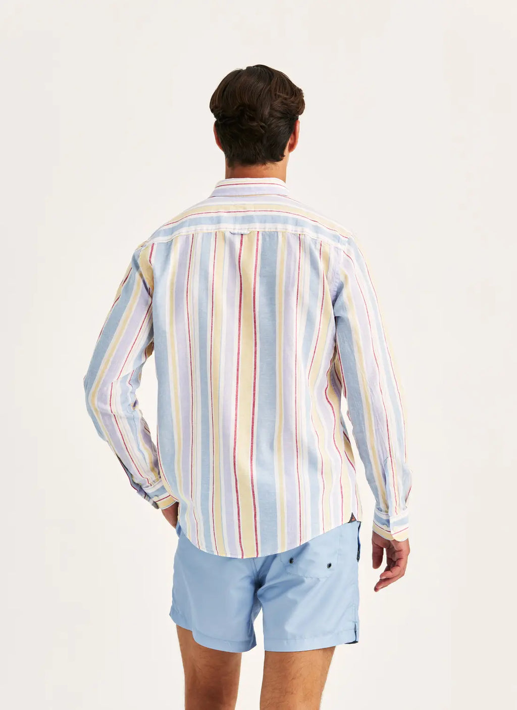 MORRIS HAPPY LINEN STRIPE SHIRT