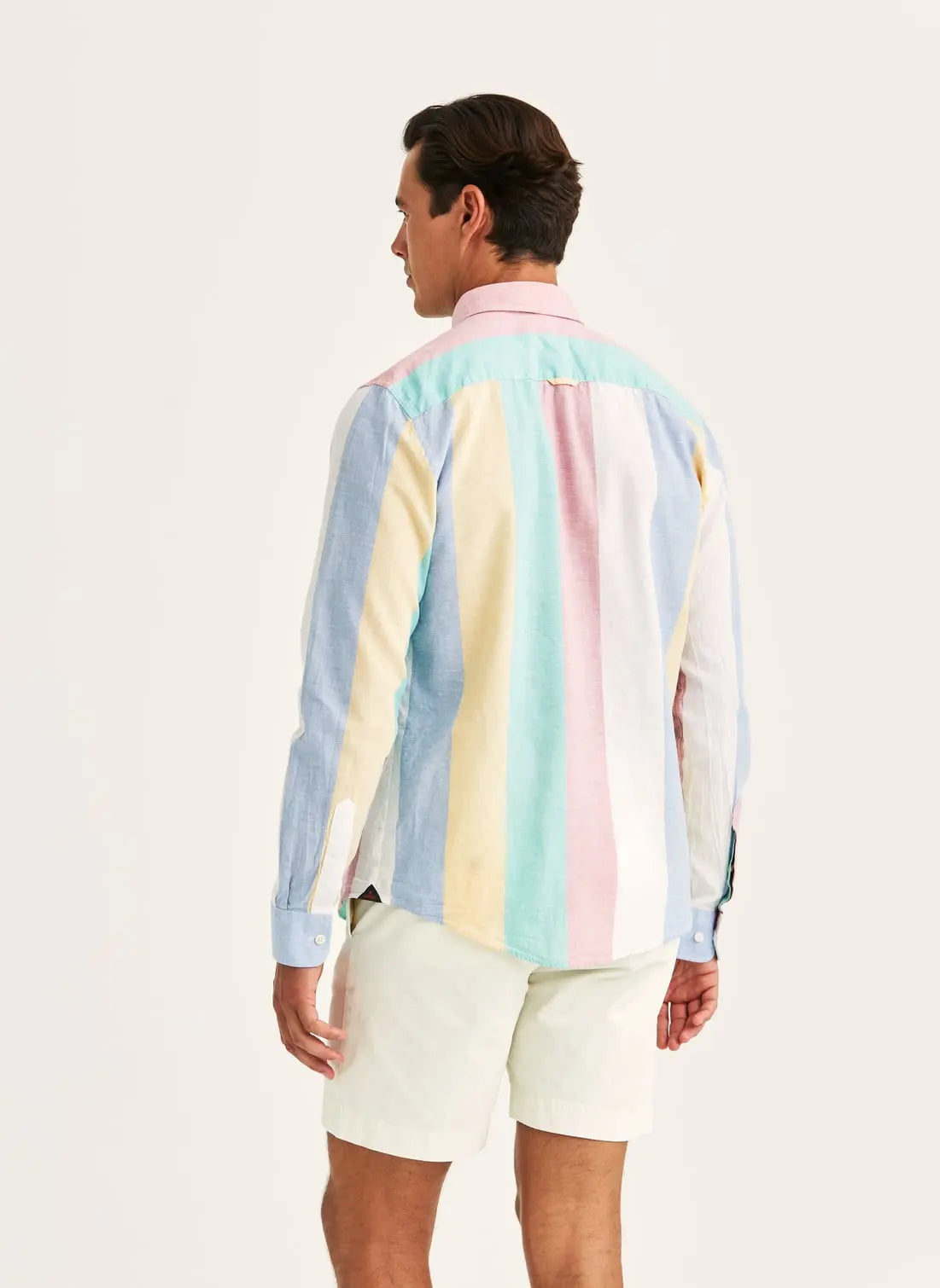 MORRIS HAPPY LINEN STRIPE SHIRT