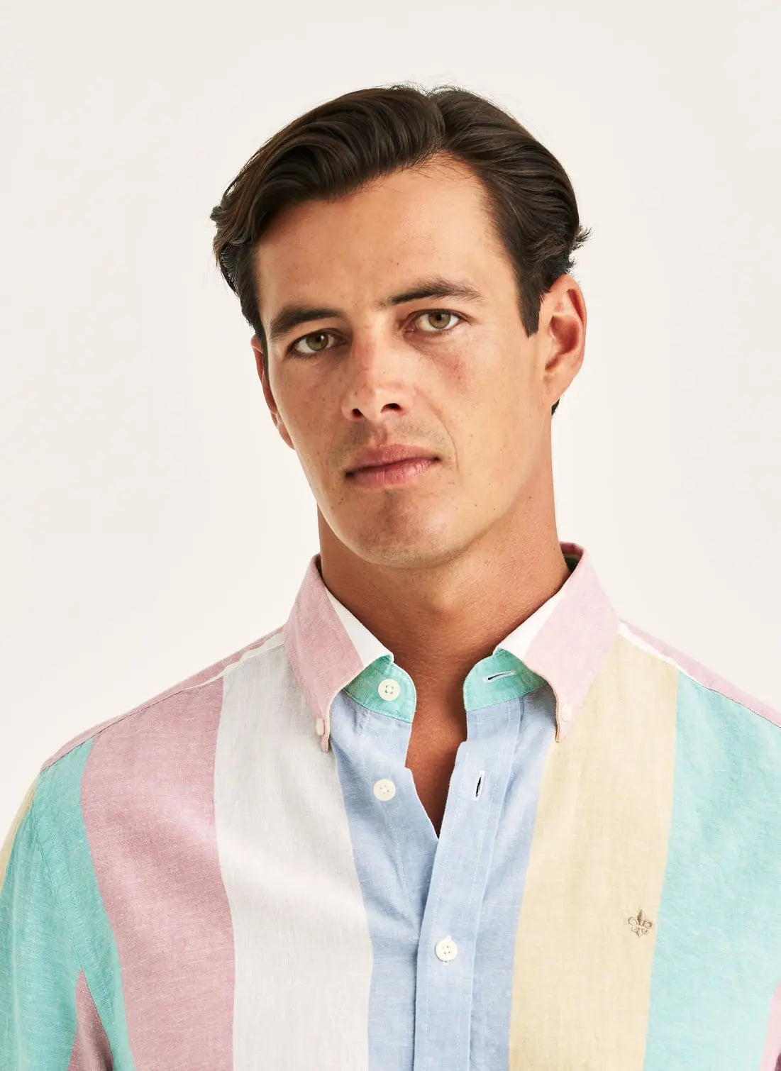 MORRIS HAPPY LINEN STRIPE SHIRT