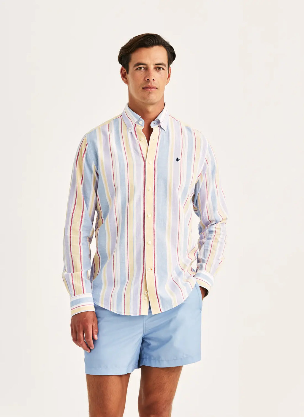 MORRIS HAPPY LINEN STRIPE SHIRT