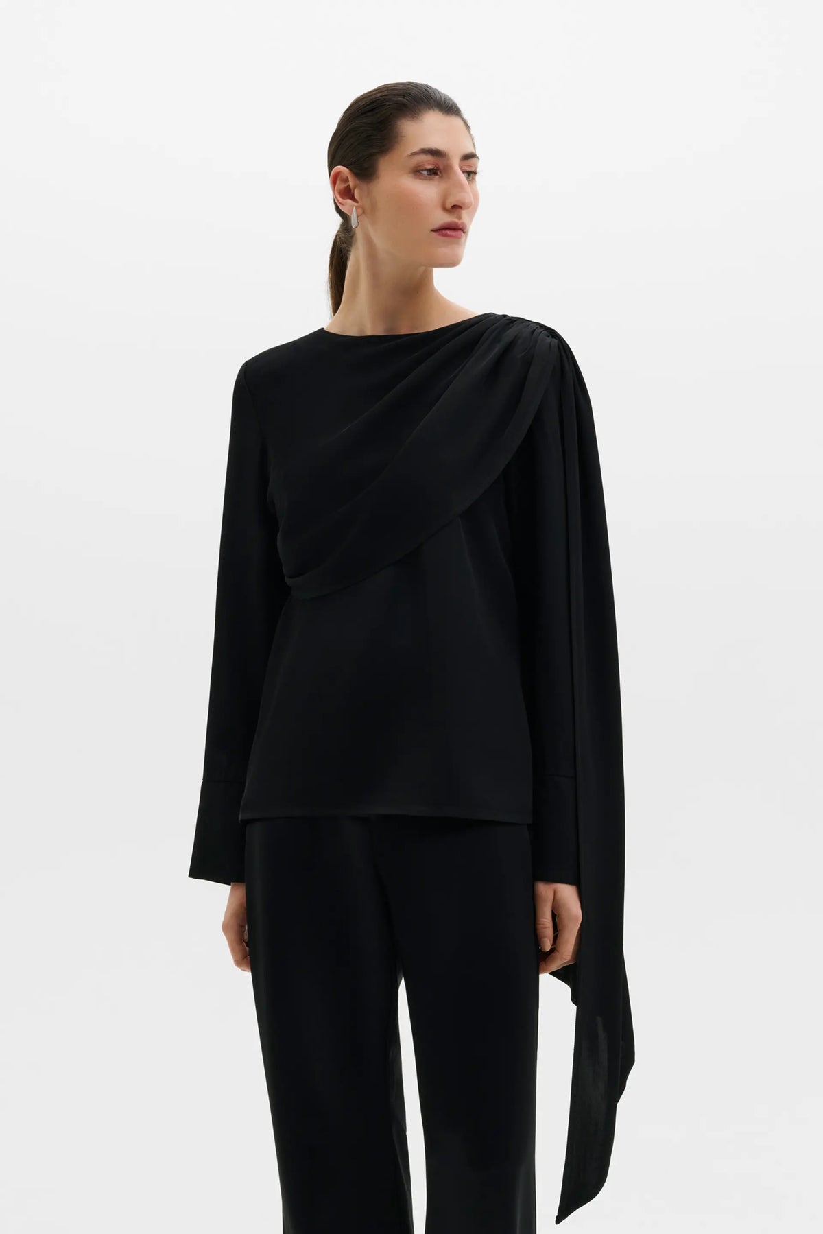 MALINA MELANDY DRAPED CAPE BLOUSE