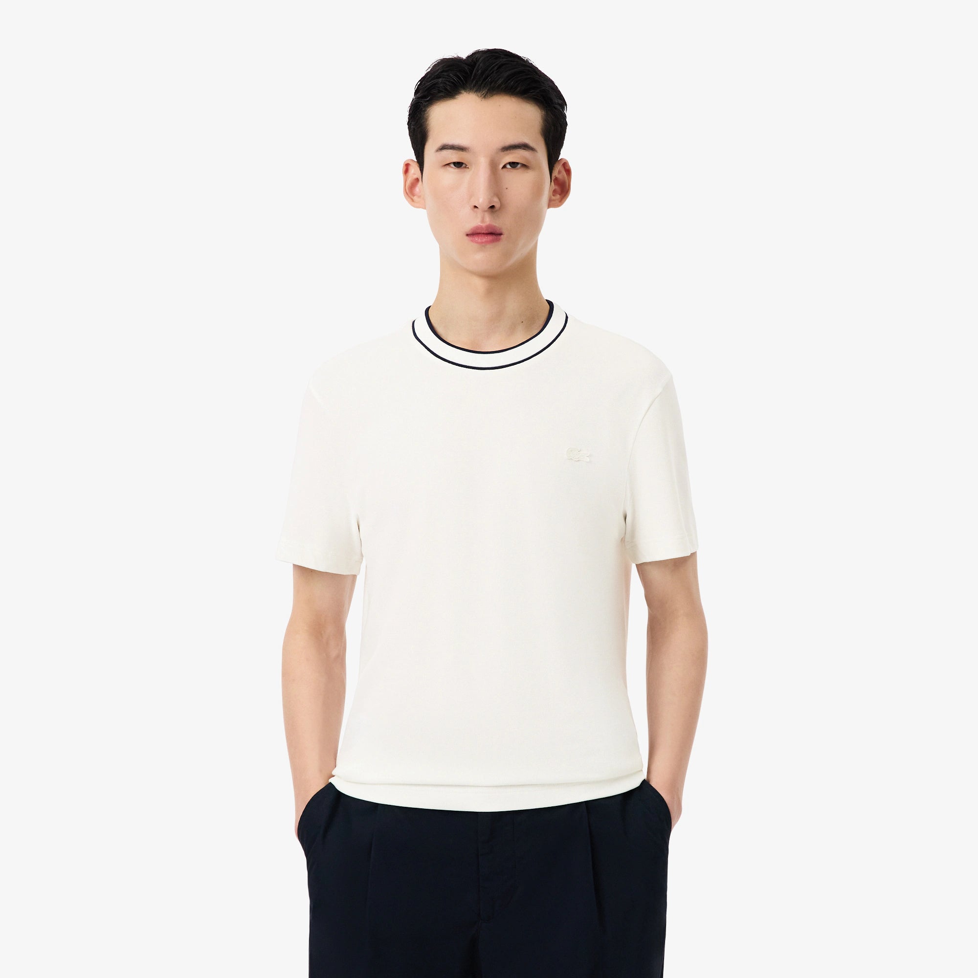 LACOSTE STRIPE COLLAR T-SHIRT