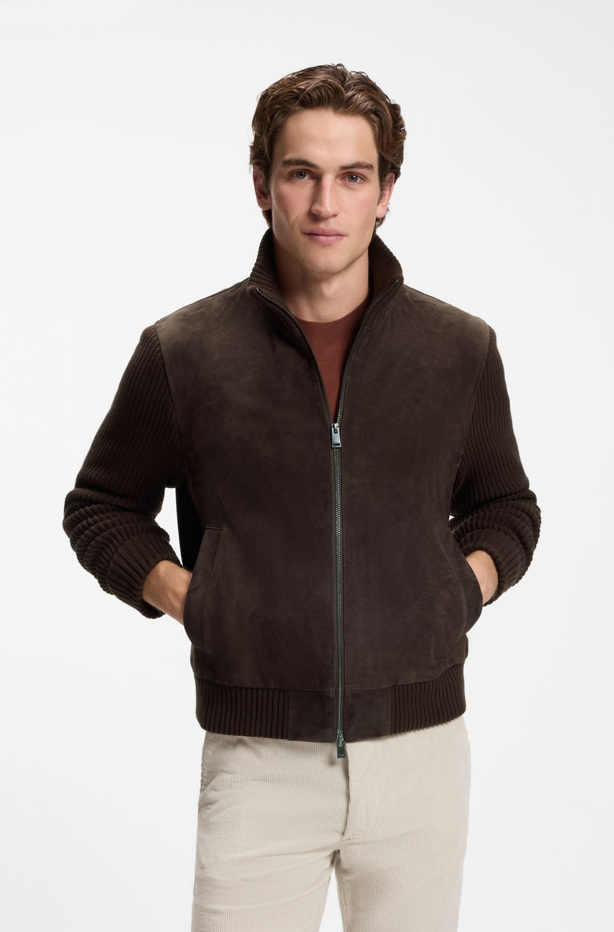BOSS BLACK METER HYBRID LEATHER JACKET