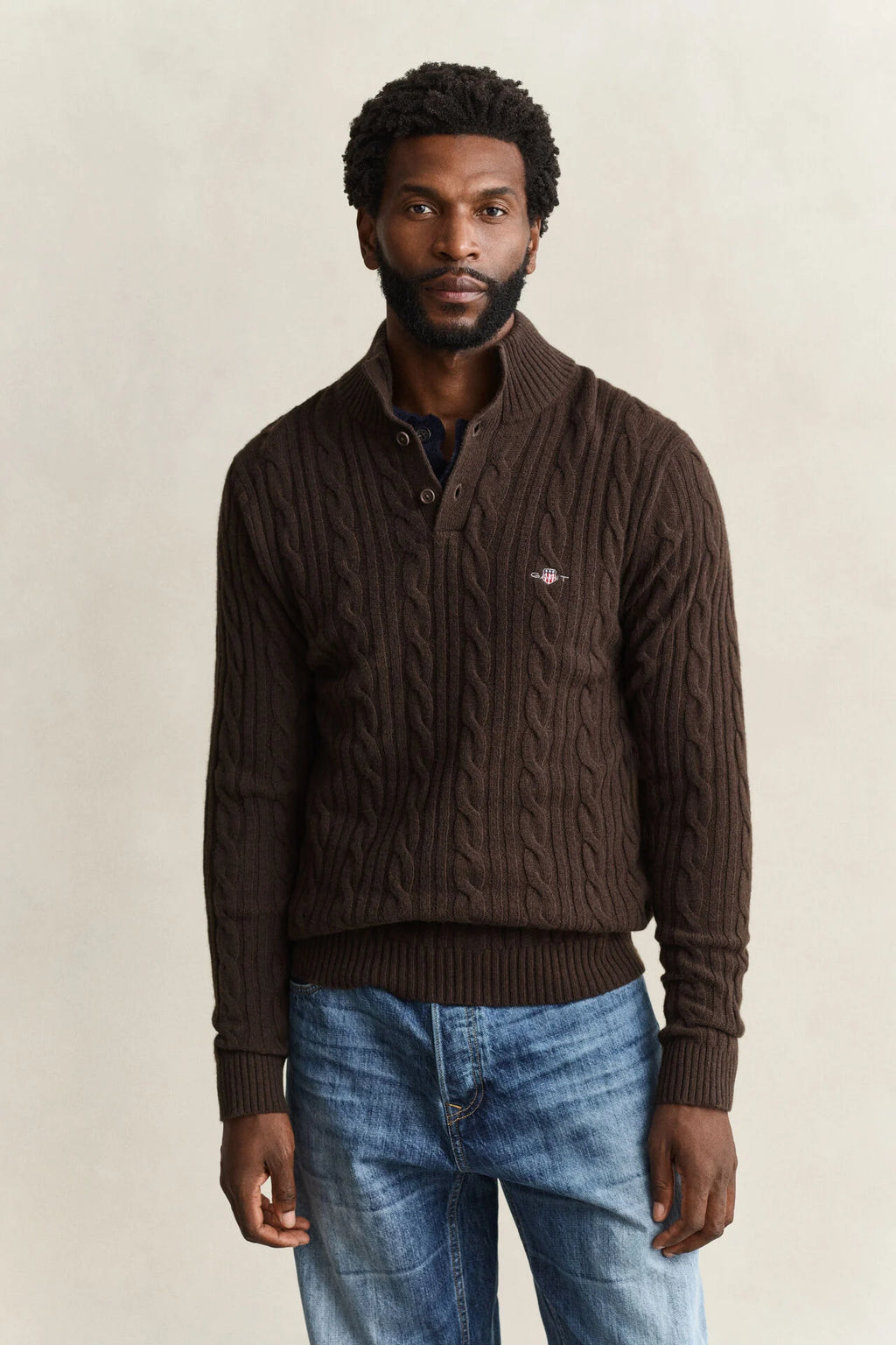 GANT LAMBSWOOL CABLE HALF-BUTTON