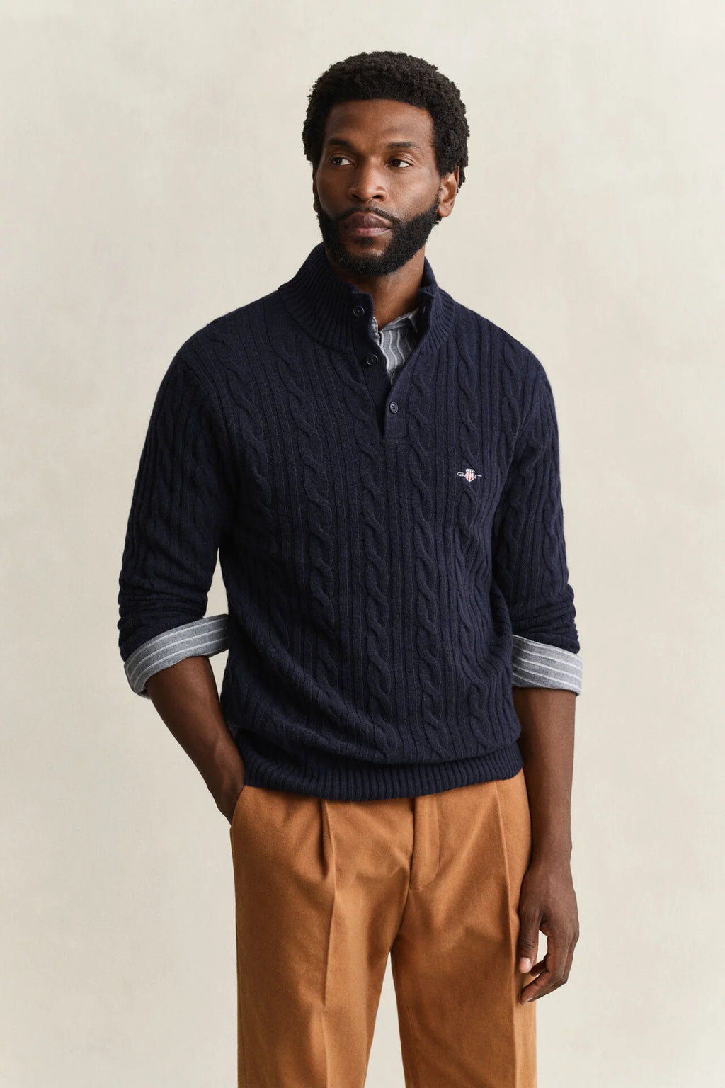 GANT LAMBSWOOL CABLE HALF-BUTTON